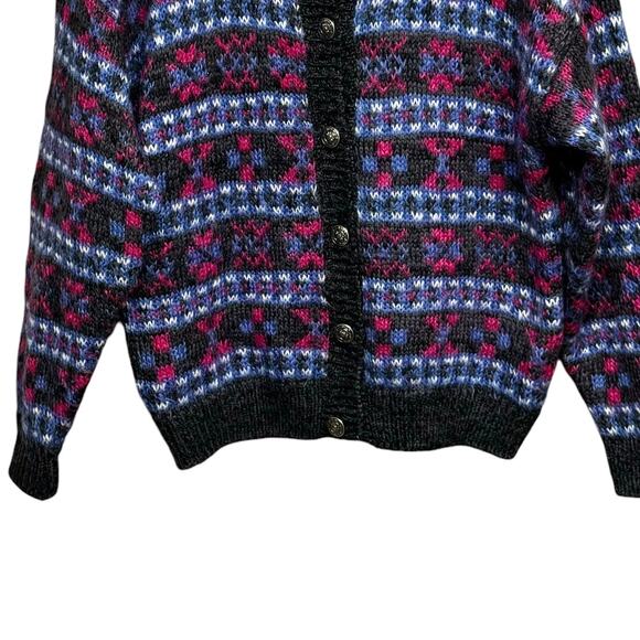 VTG Best American Clothing Co Mohair Blend Cardigan Fair Isle Sweater Large - Picture 3 of 9